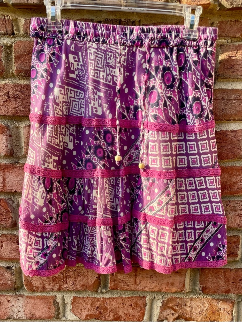 Bohemian Tiered Midi Skirt in Pink & Purple